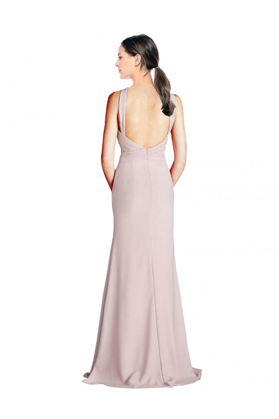 Open Back Sheath Soft Chiffon Halter Neck Long Sleeveless Bridesmaid Dress Southampton