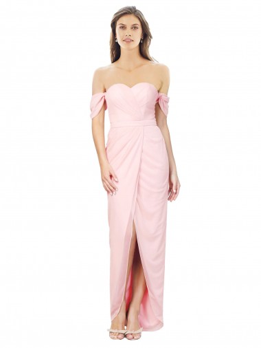Soft Chiffon Off the Shoulder Sleeveless High Low Bridesmaid Dress Southampton