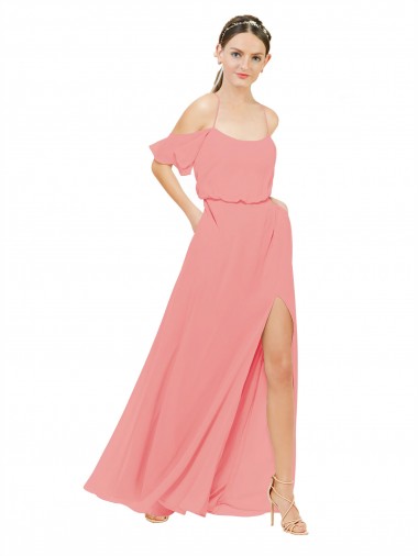 Watermelon Soft Chiffon Off the Shoulder Long Sleeveless Bridesmaid Dress Southampton