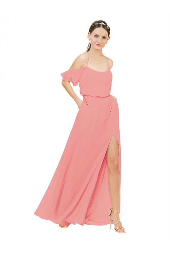 Watermelon Soft Chiffon Off the Shoulder Long Sleeveless Bridesmaid Dress Southampton