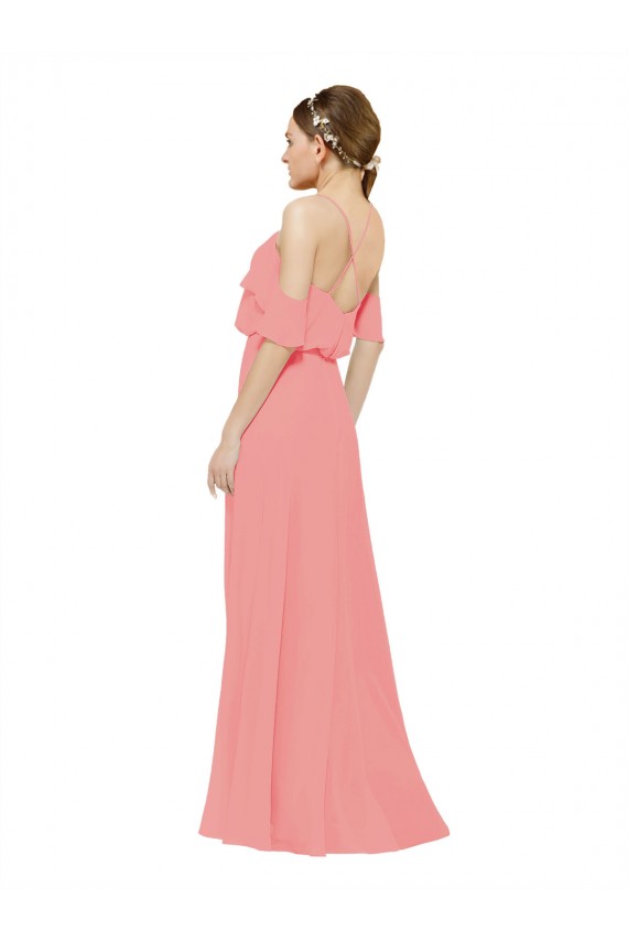 Watermelon Soft Chiffon Off the Shoulder Long Sleeveless Bridesmaid Dress Southampton