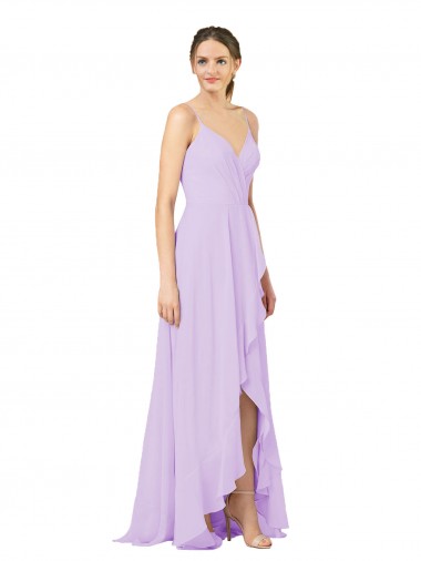 Open Back Soft Chiffon V-Neck Long Sleeveless High Low Bridesmaid Dress Southampton