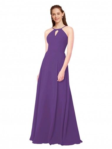 Plum Purple Soft Chiffon High Neck Long Sleeveless Bridesmaid Dress Southampton