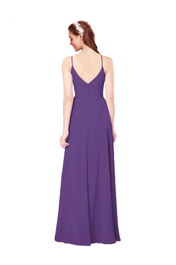 Plum Purple Soft Chiffon High Neck Long Sleeveless Bridesmaid Dress Southampton