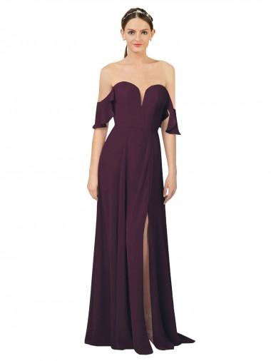 Soft Chiffon Sweetheart Long Cold Shoulder Formal Dress / Bridesmaid Dress Southampton