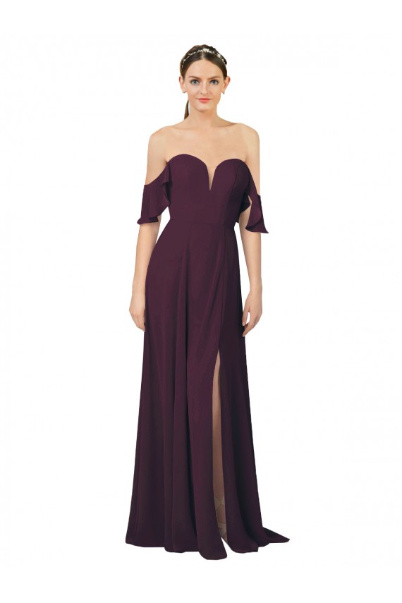 Soft Chiffon Sweetheart Long Cold Shoulder Formal Dress / Bridesmaid Dress Southampton