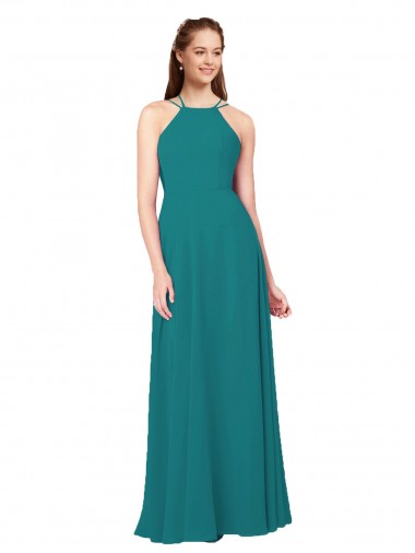 Open Back Soft Chiffon High Neck Long Sleeveless Bridesmaid Dress Southampton