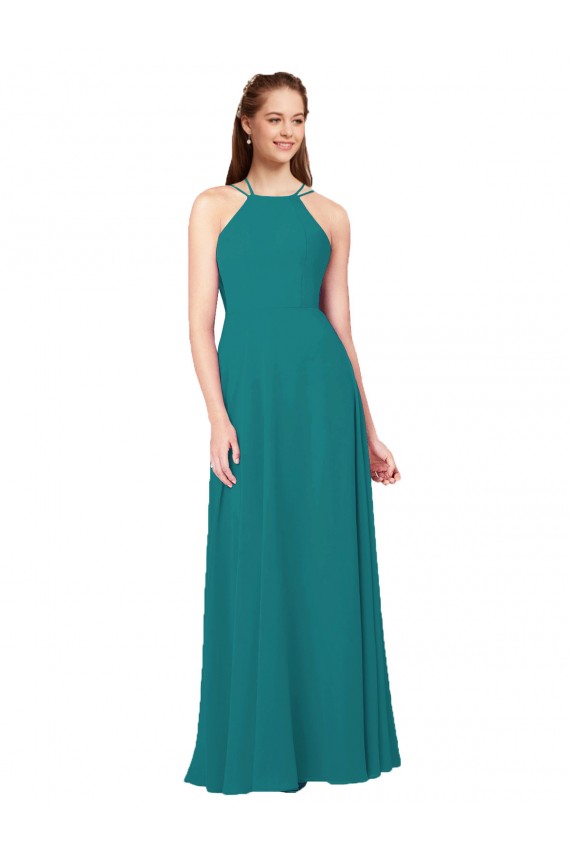 Open Back Soft Chiffon High Neck Long Sleeveless Bridesmaid Dress Southampton