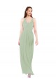 Keyhole Back Smoke Green Soft Chiffon V-Neck Long Sleeveless Bridesmaid Dress Southampton