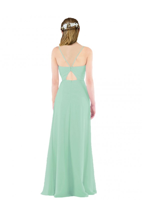 Keyhole Back Mint Green Soft Chiffon V-Neck Long Sleeveless Bridesmaid Dress Southampton