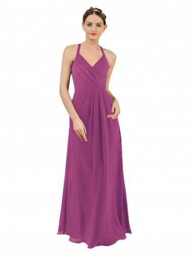 Keyhole Back Wild Berry Soft Chiffon V-Neck Long Sleeveless Bridesmaid Dress Southampton
