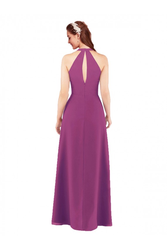 Keyhole Back Wild Berry Soft Chiffon V-Neck Long Sleeveless Bridesmaid Dress Southampton