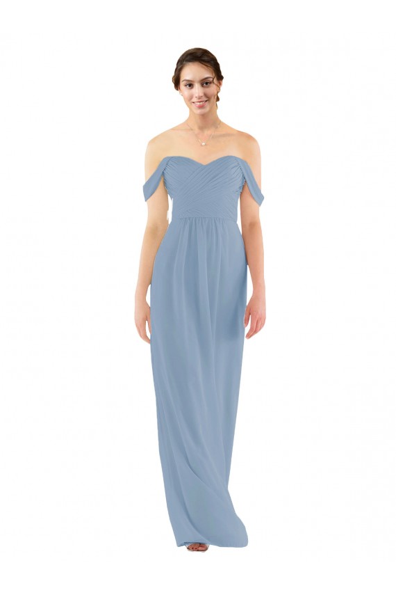 Dusty Blue Soft Chiffon Off the Shoulder Long Sleeveless Bridesmaid Dress Southampton