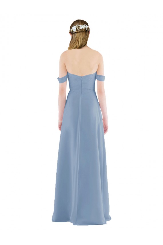 Dusty Blue Soft Chiffon Off the Shoulder Long Sleeveless Bridesmaid Dress Southampton