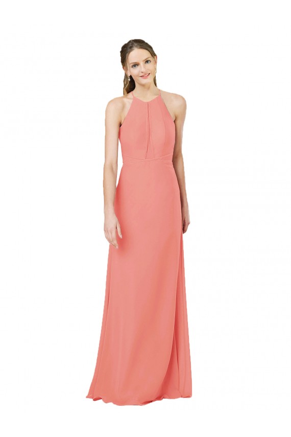 Keyhole Back Desert Rose Soft Chiffon Halter Neck Long Sleeveless Bridesmaid Dress Southampton