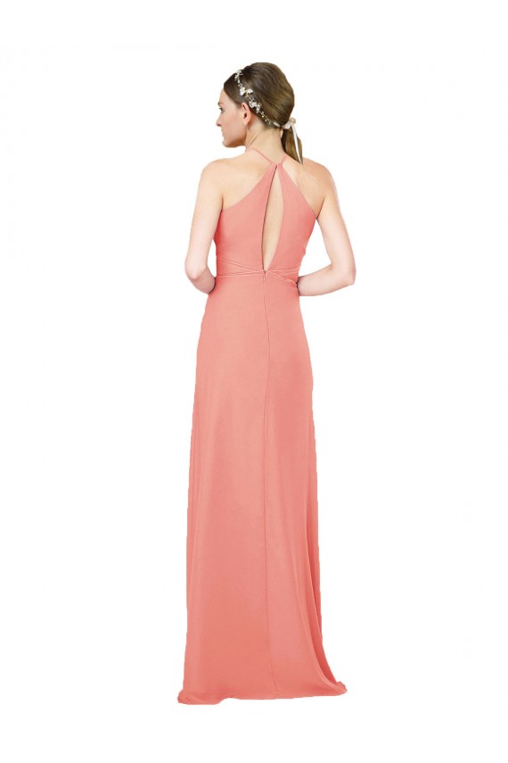 Keyhole Back Desert Rose Soft Chiffon Halter Neck Long Sleeveless Bridesmaid Dress Southampton