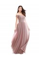 Pink Soft Chiffon & Lace Off the Shoulder Long Cap Sleeves Bridesmaid Dress Southampton