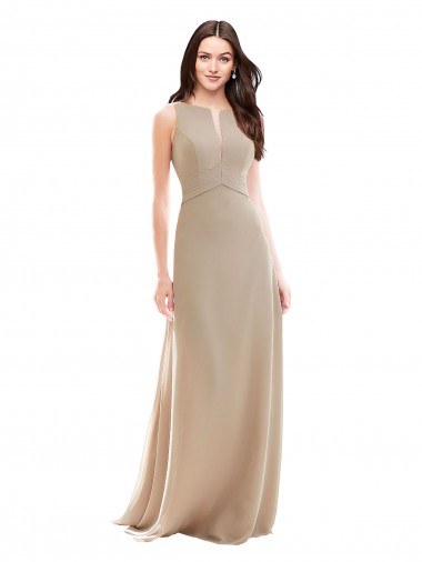 Champagne Soft Chiffon High Neck Long Sleeveless Bridesmaid Dress Southampton