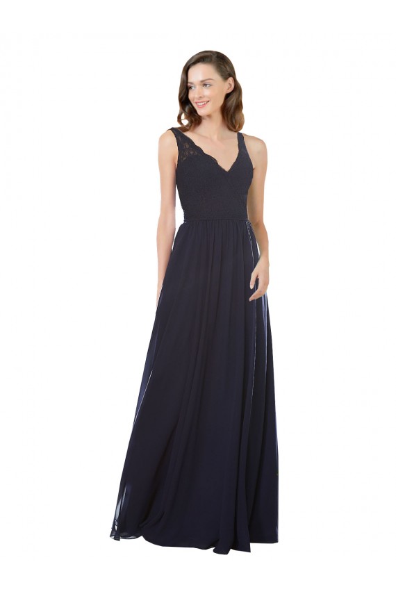 Keyhole Back Soft Chiffon & Lace V-Neck Long Sleeveless Bridesmaid Dress Southampton