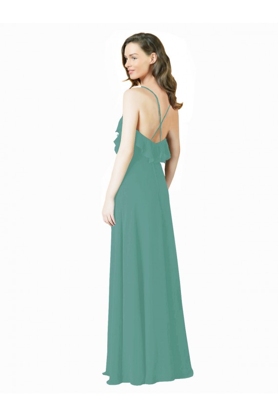 Icelandic Silver Soft Chiffon Spaghetti Straps Long Sleeveless Bridesmaid Gown Southampton