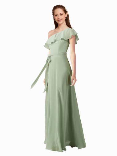 Soft Chiffon One Shoulder Long Flutter Sleeves Bridesmaid Dress Southampton