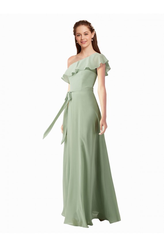 Soft Chiffon One Shoulder Long Flutter Sleeves Bridesmaid Dress Southampton