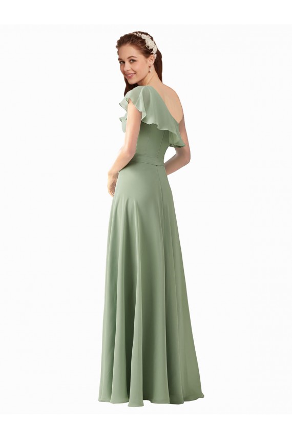 Soft Chiffon One Shoulder Long Flutter Sleeves Bridesmaid Dress Southampton