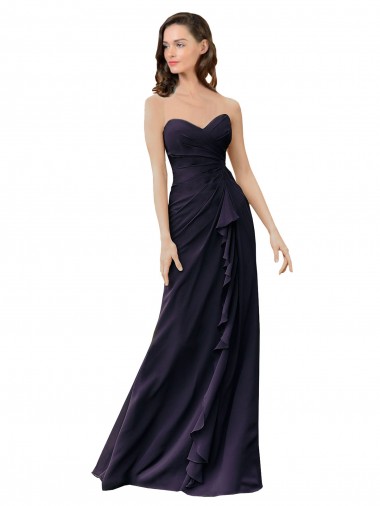 Dark Navy Soft Chiffon Sweetheart Long Sleeveless Bridesmaid Dress Southampton
