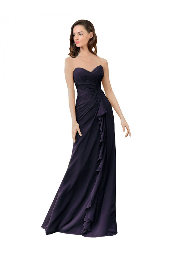 Dark Navy Soft Chiffon Sweetheart Long Sleeveless Bridesmaid Dress Southampton