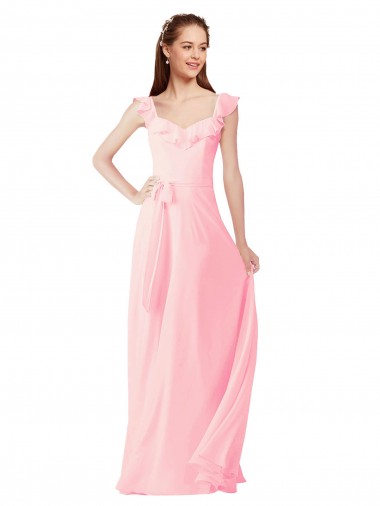 Soft Chiffon V-Neck Long Cap Sleeves Bridesmaid Dress Southampton