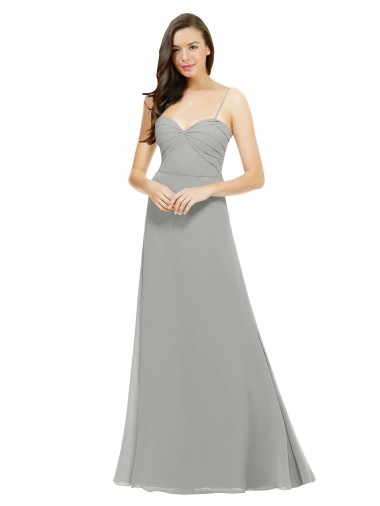 Silver Chiffon Spaghetti Straps Long Sleeveless Bridesmaid Dress Southampton