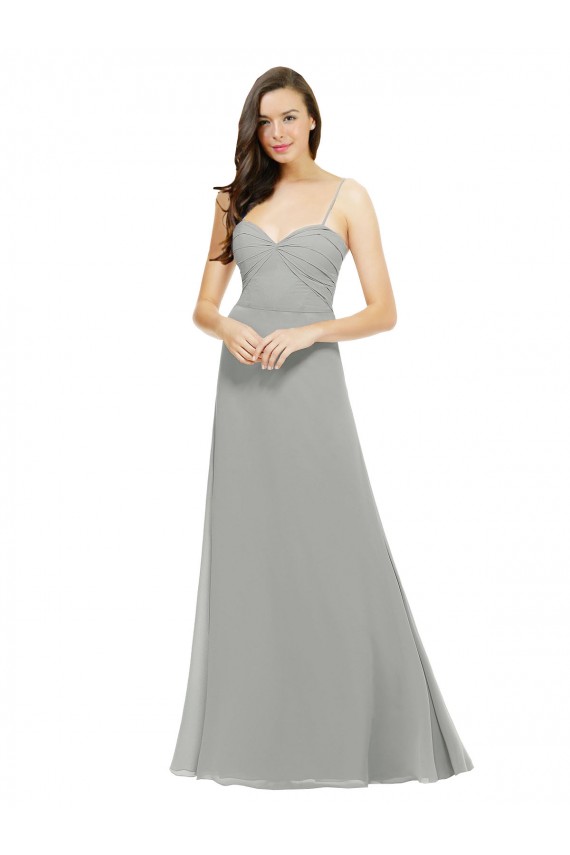 Silver Chiffon Spaghetti Straps Long Sleeveless Bridesmaid Dress Southampton