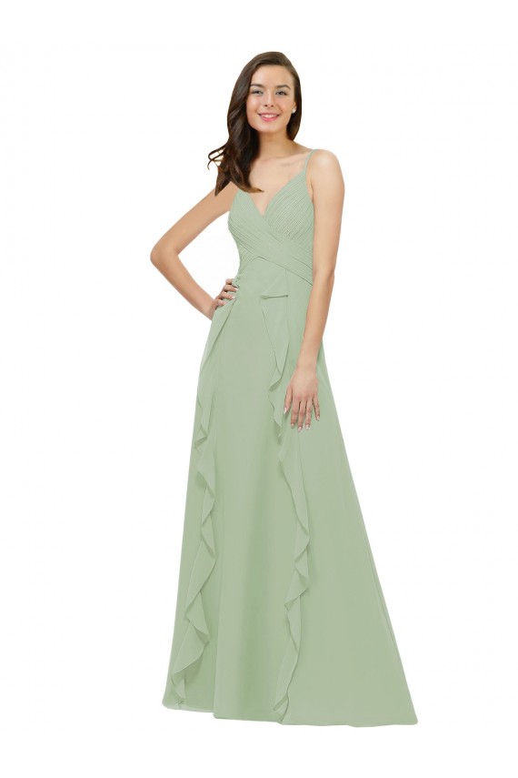 A-Line Soft Chiffon Spaghetti Straps Long Sleeveless Bridesmaid Dress Southampton