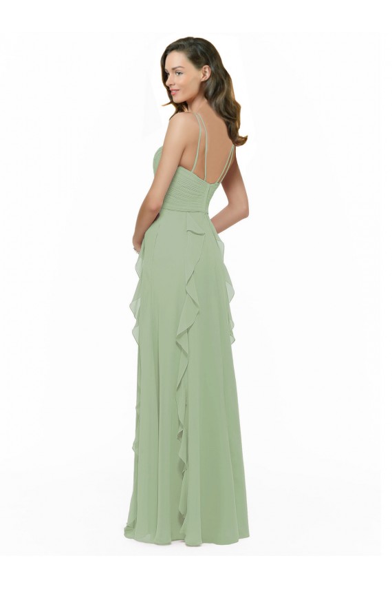 A-Line Soft Chiffon Spaghetti Straps Long Sleeveless Bridesmaid Dress Southampton