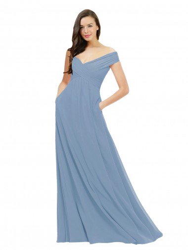 Chiffon Off the Shoulder Long Sleeveless Bridesmaid Dress / Evening Gowns Southampton
