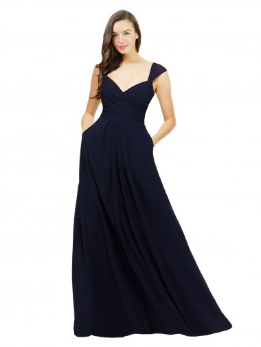 Dark Navy Chiffon Sweetheart Long Sleeveless Bridesmaid Gowns Southampton