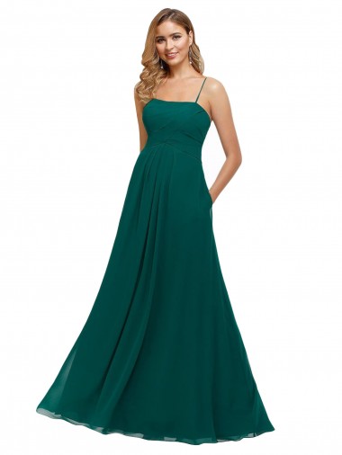 Low Back Hunter Soft Chiffon Spaghetti Straps Long Sleeveless Bridesmaid Dress Southampton