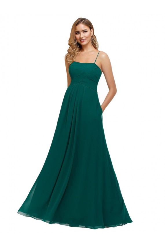 Low Back Hunter Soft Chiffon Spaghetti Straps Long Sleeveless Bridesmaid Dress Southampton