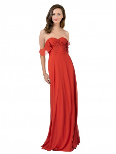 V-Back Red Soft Chiffon Sweetheart Long Sleeveless Bridesmaid Dress Southampton