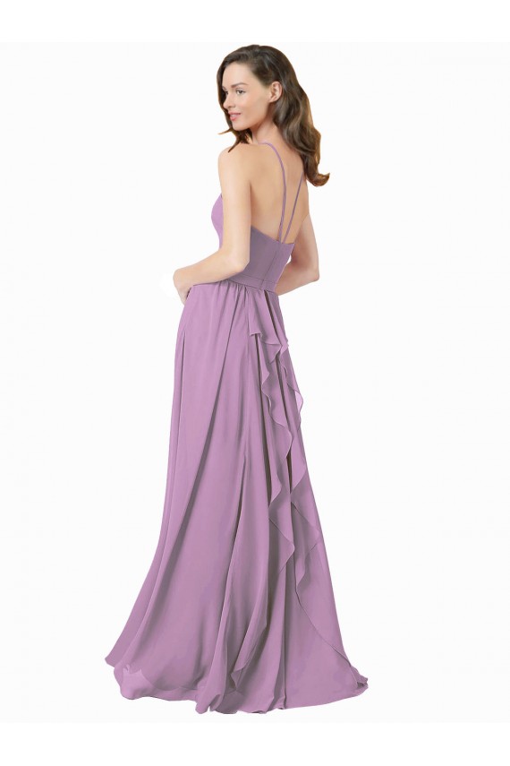 Dark Lavender Soft Chiffon Halter Neck Long Sleeveless Bridesmaid Dress Southampton
