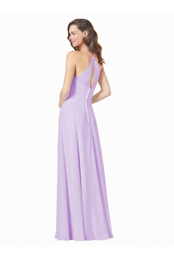 Lilac Soft Chiffon Spaghetti Straps Long Sleeveless Bridesmaid Gown Southampton