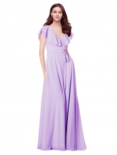 V-Back Lilac Soft Chiffon V-Neck Long Cap Sleeves Bridesmaid Dress / Formal Dress Southampton