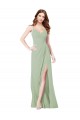 Smoke Green Soft Chiffon Spaghetti Straps Long Sleeveless Bridesmaid Dress Southampton