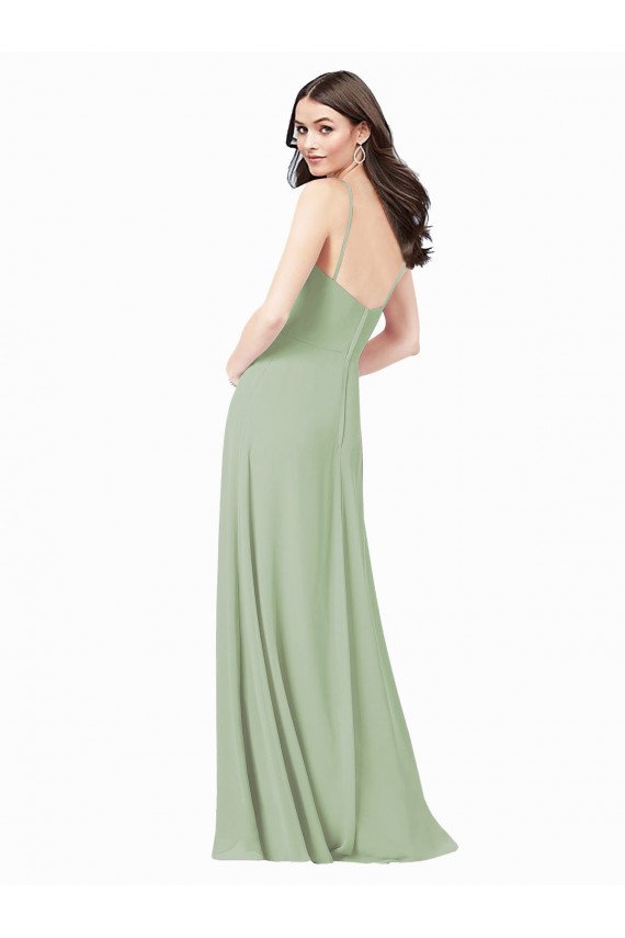 Smoke Green Soft Chiffon Spaghetti Straps Long Sleeveless Bridesmaid Dress Southampton
