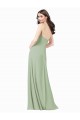 Smoke Green Soft Chiffon Spaghetti Straps Long Sleeveless Bridesmaid Dress Southampton