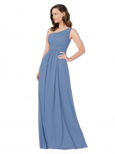 Windsor Blue Soft Chiffon One Shoulder Long Sleeveless Bridesmaid Dress Southampton
