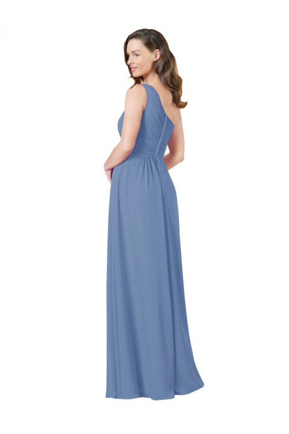 Windsor Blue Soft Chiffon One Shoulder Long Sleeveless Bridesmaid Dress Southampton