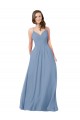 Open Back Dusty Blue Chiffon V-Neck Long Sleeveless Bridesmaid Dress / Evening Dress Southampton