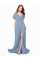 Soft Chiffon V-Neck Long Cap Sleeves Black Tie Prom Dress / Bridesmaid Dress Southampton