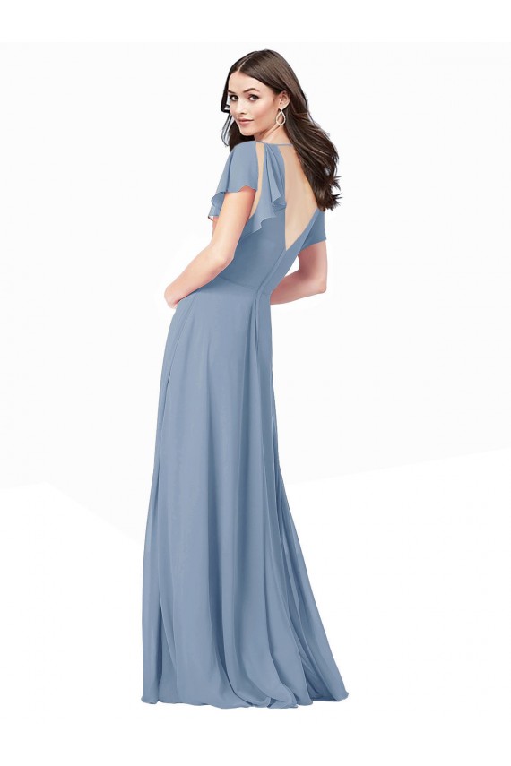 Soft Chiffon V-Neck Long Cap Sleeves Black Tie Prom Dress / Bridesmaid Dress Southampton